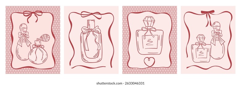 Vintage greeting card set with bottles of perfume