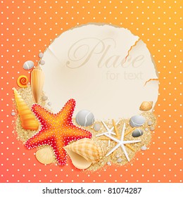 Vintage greeting card with shells and starfishes and place for text.