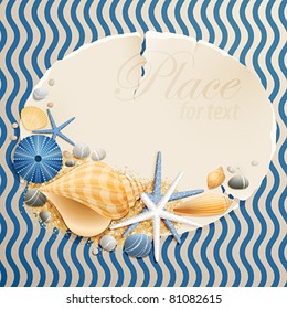 Vintage greeting card with shells and starfishes and place for text.