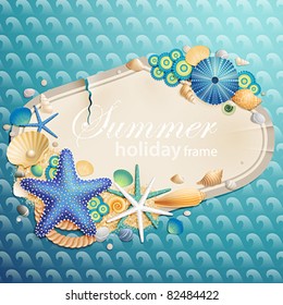 Vintage greeting card with shells and starfishes and place for text.