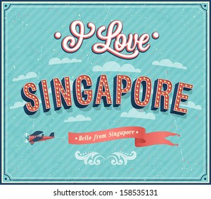 Vintage greeting card from Singapore - Singapore. Vector illustration.