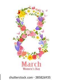 vintage greeting card with spring flowers for congratulation International Women's Day for your design