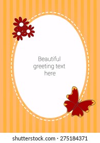 Vintage greeting card. Summer, flowers, butterfly