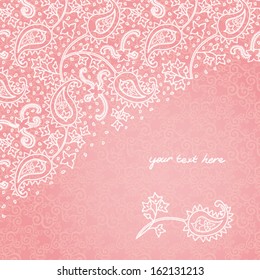 Vintage greeting card with swirls and floral motifs in east style. Bright background in persian style. Template design for wedding invitation.You can place your text in the empty frame. Save the date.
