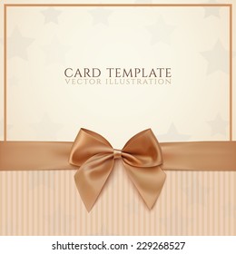 Vintage greeting card template with golden bow and ribbon. Invitation. Vector illustration