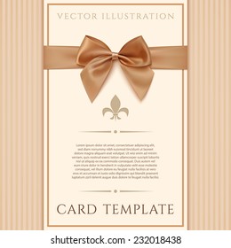 Vintage Greeting Card Template With Golden Bow And A Ribbon. Invitation. Vector Illustration