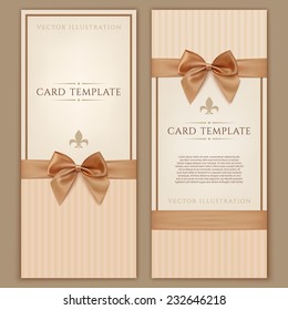 Vintage greeting card template with golden bow and ribbon. Invitation. Vector illustration