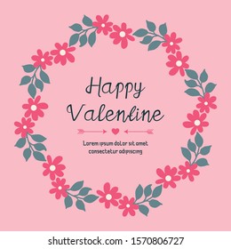 Vintage greeting card of valentine day, with graphic leaf flower frame style. Vector