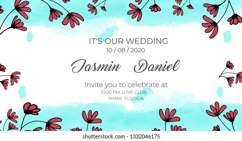 Vintage greeting card with wedding invitation flowers