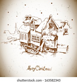 Vintage greeting card with winter landscape