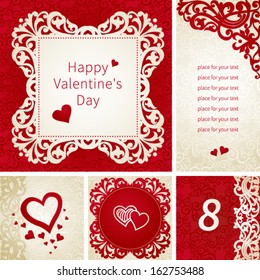 Vintage greeting cards with floral motifs in east style. Bright  background in Victorian style. Template design for invitation. You can place your text in the empty frame. Save the date.