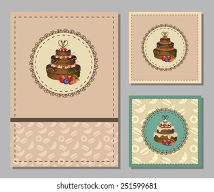 Vintage greeting cards set. Vector illustration
