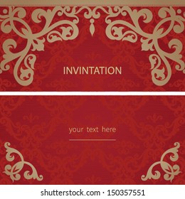 Vintage greeting cards with swirls and floral motifs in retro style. Template frame design for card. Vector seamless border in Victorian style You can place your text in the empty frame.