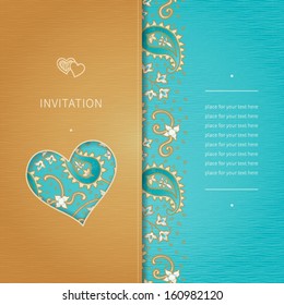 Vintage greeting cards with swirls and floral motifs in east style. Bright background in persian style.Template design for wedding invitation.You can place your text in the empty frame. Save the date.