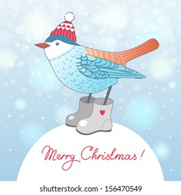 Vintage Greeting Christmas card with bird.