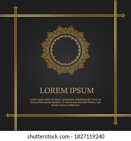 Vintage greeting template with floral border ornament in black gradient color background - mandala floral ornament for business