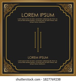 Vintage greeting template with floral border ornament in black gradient color background with gold color style with three lines ornament in centre for greeting, card, invitation etc - vector eps 10