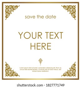 Vintage greeting template with floral border ornament for wedding invitation, card, graphic template in gold color/white color background - vector eps 10