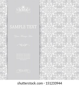 Vintage grey background, antique greeting card, invitation with lace and floral ornaments, ornamental pattern template for design . eps10 vector.