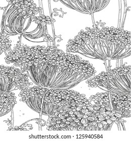 Vintage grey seamless pattern of wild flowers graphics