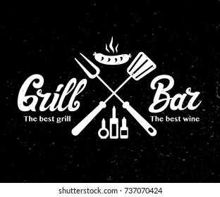 Vintage Grill Bar logo design, grange print stamp, creative grill bar typography emblem, Vector illustration
