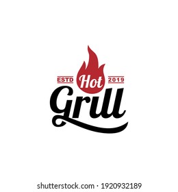 Vintage Grill, barbecue and fire, flame, Logo design inspiration