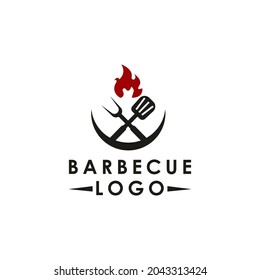 Vintage Grill Barbeque and fire flame Logo design