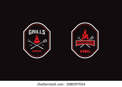 Vintage Grill  Barbeque with fire flame 