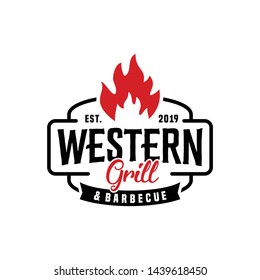 Vintage Grill Barbeque Logo Design Vector Inspiration for restaurant