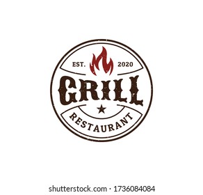 vintage grill barbeque logo design