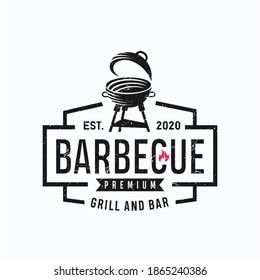 Vintage Grill Barbeque Logo Design Rustic Retro. Grill Bar Design Element in Vintage Style for Logotype, Label, Badge and other design. Fire flame retro vector illustration