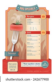 Vintage grill and bbq menu with fork and beef