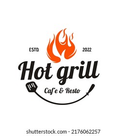 Vintage Grilled Barbecue Logo Red Fire Grill Food Vector