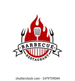 vintage grilled barbecue logo, retro BBQ vector, fire grill food and restaurant icon