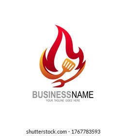 vintage grilled barbecue logo, retro BBQ vector, fire grill food and restaurant icon, Red  fire icon