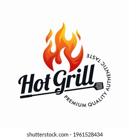 vintage grilled barbecue logo, retro BBQ vector, fire grill food and restaurant icon, Red fire icon
