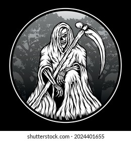Vintage grim reaper skull illustration. Premium vector