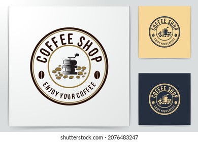 vintage grinder and pile of coffee bean logo Designs Inspiration Isolated on White Background