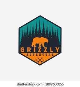 vintage grizzly bear logo vector illustration design. adventure badge logo symbol