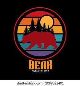 Vintage Grizzly Bear Logo Vector Illustration Design. Adventure Badge Logo Symbol 