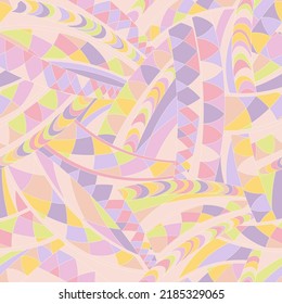 Vintage groovy background. Retro abstract psychedelic vector seamless pattern. Textile and surface design with old fashioned hand drawn geometric elements