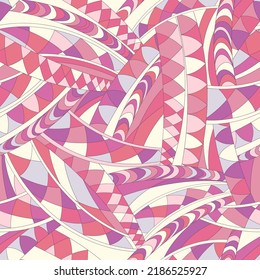 Vintage groovy background. Retro abstract psychedelic vector seamless pattern. Textile and surface design with old fashioned hand drawn geometric elements