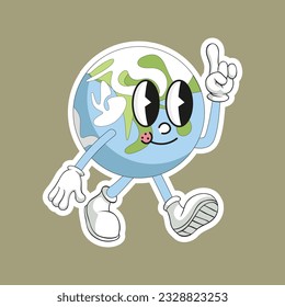 vintage groovy planet earth characters Retro character hippie 70s style Vintage vector