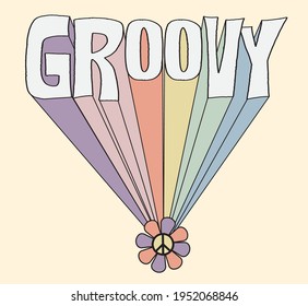 Vintage groovy slogan illustration with pastel colors rainbow - Retro hippie graphic text vector print for girl kids tee - t shirt and sticker