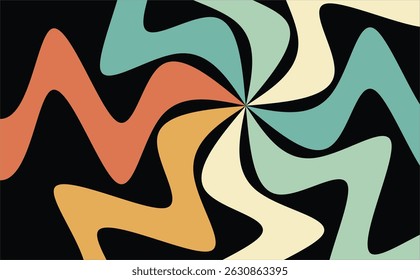 Vintage groovy swirl with bold zigzag lines and earthy pastel tones. Ideal for retro posters, apparel, album covers, and artistic prints.