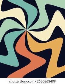 Vintage groovy swirl with bold zigzag lines and earthy pastel tones. Ideal for retro posters, apparel, album covers, and artistic prints.