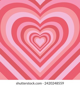 Vintage groovy tunnel romantic hearts pink colors. Happy Valentine's day. Retro background in trendy 70s, 80s style.