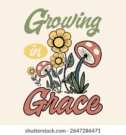 Vintage crescendo em graça design de cogumelo floral