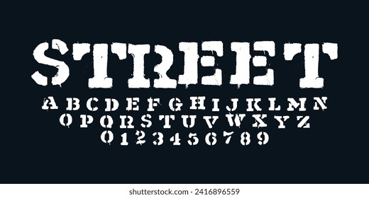 Vintage grunge alphabet design. Modern stylized font and number