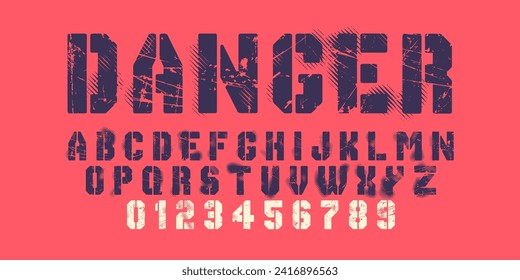 Vintage grunge alphabet design. Modern stylized font and number